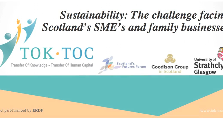 Report front page with "Sustainability - the challenge facing Scotland's SMEs and family businesses"