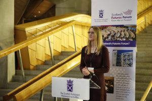 Photo of Sarah Johnsen speaking at Parliament