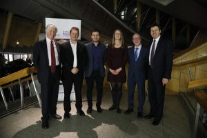 Sir Andrew Cubie, John Sparkes, Josh Littlejohn, Prof Suzanne Fitzpatrick Kevin Strewart MSP and Presiding Officer Ken Macintosh MSP pictured during the Futures Forum - Social Bite - Action Plan for Homelessness event.