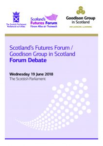 Front cover of event report: Scotland's Futures Forum/Goodison Group in Scotland Forum Debate June 2018