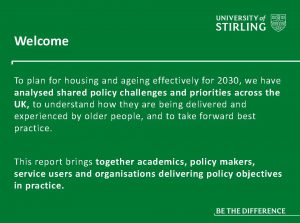 Slide from presentation - this report brings together academics, policy makers, service users and organisations delivery policy objectives in practice