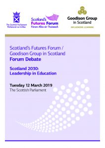 Front cover of event report: Scotland's Futures Forum/Goodison Group in Scotland Forum Debate Mar 2019