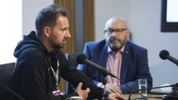 Image of David Duke speaking at a Leaders in Sport event alongside James Dornan MSP chair - 29 May 2019