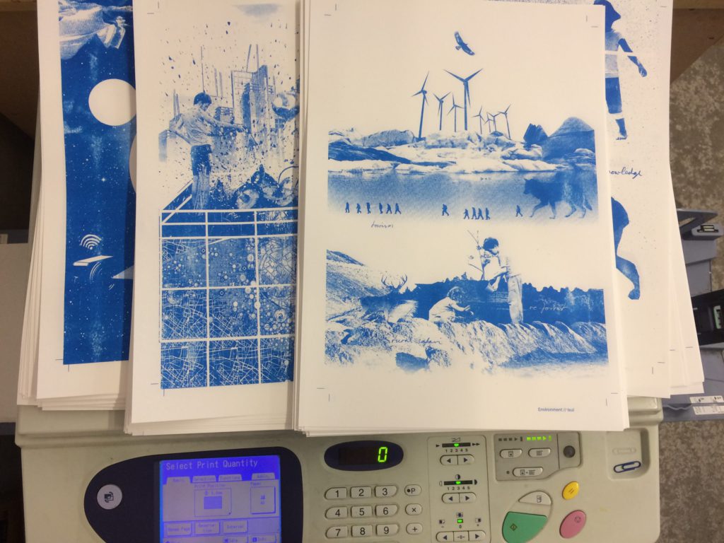 Artwork in production by Fiona J MacLellan during her internship with the Futures Forum in 2018