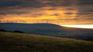 Turbines On Scottish Hills at Dusk