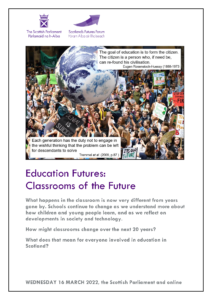 Front page of Education Futures: Classrooms of the Future report 16 March 2022