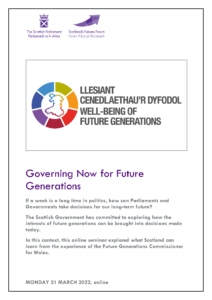 Front page of Governing Now for Future Generations event report 21 March 2022