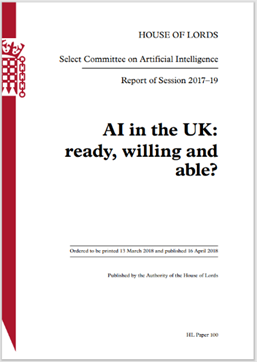 Front cover of report: AI in the UK