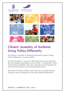 Front cover of Citizens Assembly Doing Politics Differently Event Report