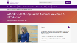Video screenshot of GLOBE COP26 Legislators Summit