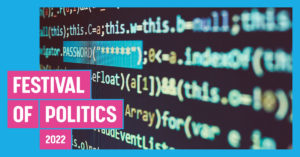 Image of blurred lines of code on a screen - FoP 2022 Twitter card for Data Vultures Destroying Democracy?