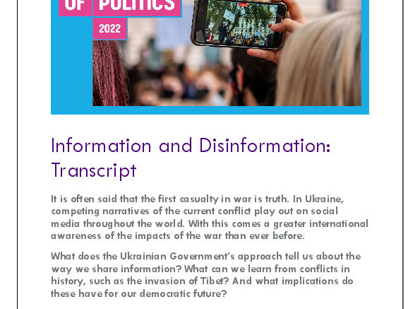 Image of front page of seminar transcript: Festival of Politics 2022 - Information and Disinformation