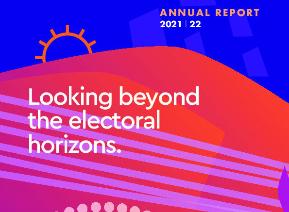 Image of cover page of SFF Annual Report 2021-2022 Looking beyond electoral horizons