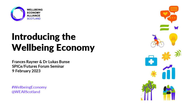 Image of Title Slide of Frances Raynor Lukas Bunse's presentation Introducing the Wellbeing Economy - 9 Feb 2023