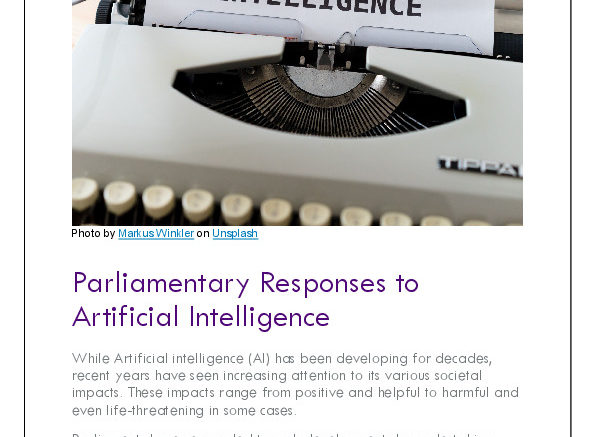 Front page of report: Parliamentary Responses to Artificial Intelligence