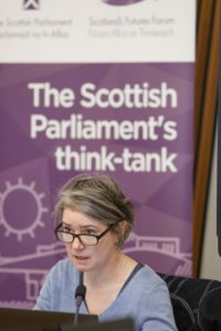 Dr Deborah Long speaks at A Just transition event at the Scottish Parliament April 19 2023