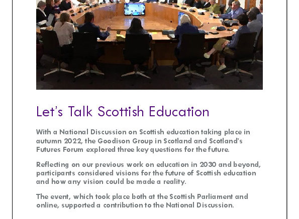 Image of Front Page of Let's Talk Scottish Education with the Goodison Group Event Report Nov 2022