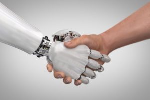 Human hand shaking robot hand