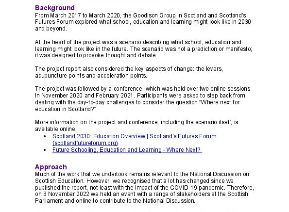 First page of Let's Talk Education: A Contribution to the National Discussion on Scottish Education Report with GGiS