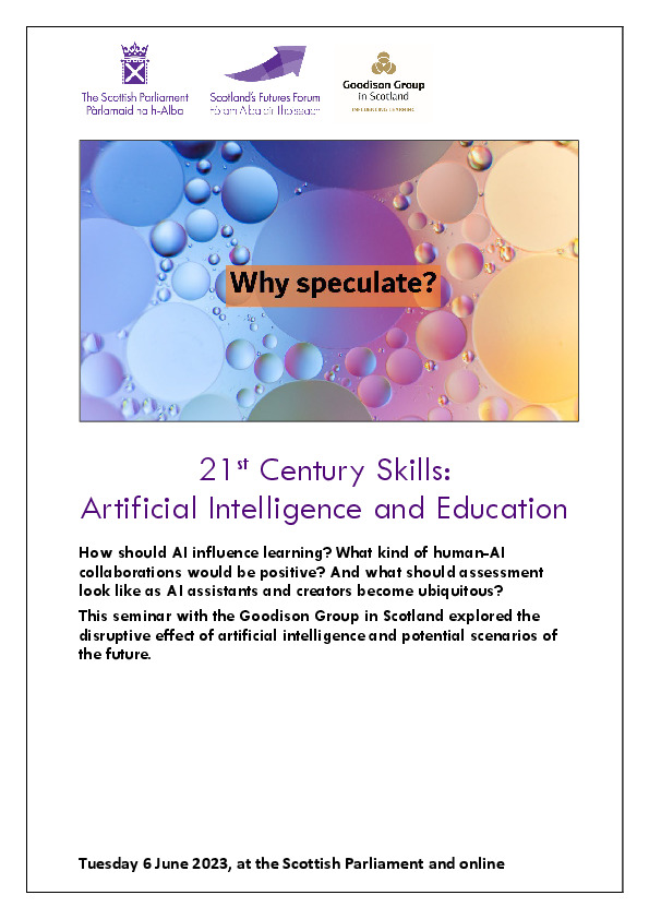 Front page of report: 21st Century Skills: Artificial Intelligence and Education