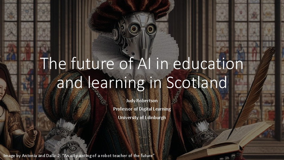 Front page of presentation with title: The future of AI in education and learning in Scotland